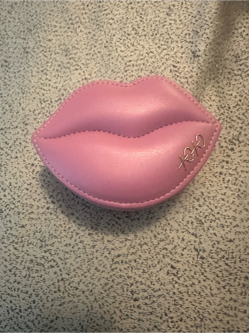 Kendra Scott Pink Lip-Shaped Cosmetic Pouch with Gold Logo